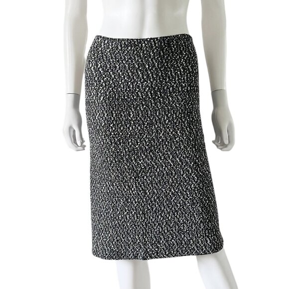 St. John Tweed Wool Blend Knit Straight Skirt Black White...